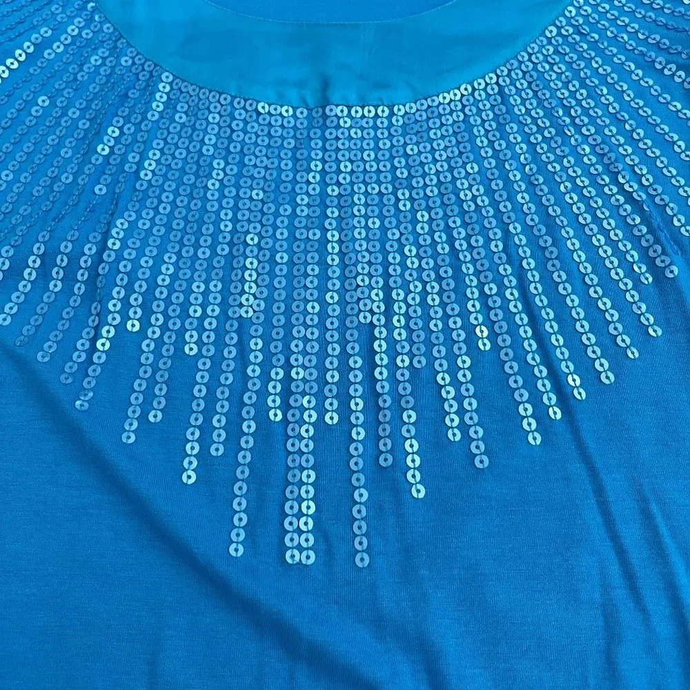 Chico's Women's Teal Sequin LS Top Blouse, Size 1 (US S) - Picture 4 of 7